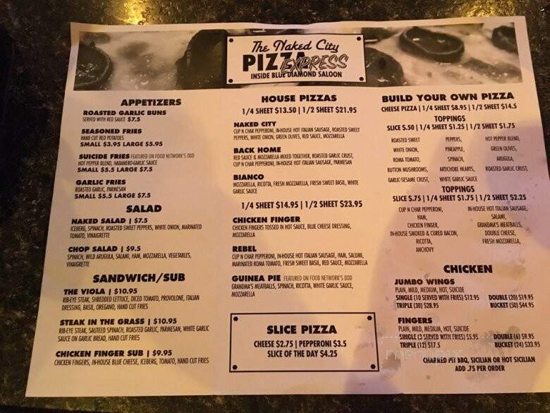 Blue Diamond Saloon - Las Vegas, NV menu_pic