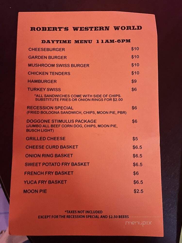 Roberts Western World - Nashville, TN menu_pic