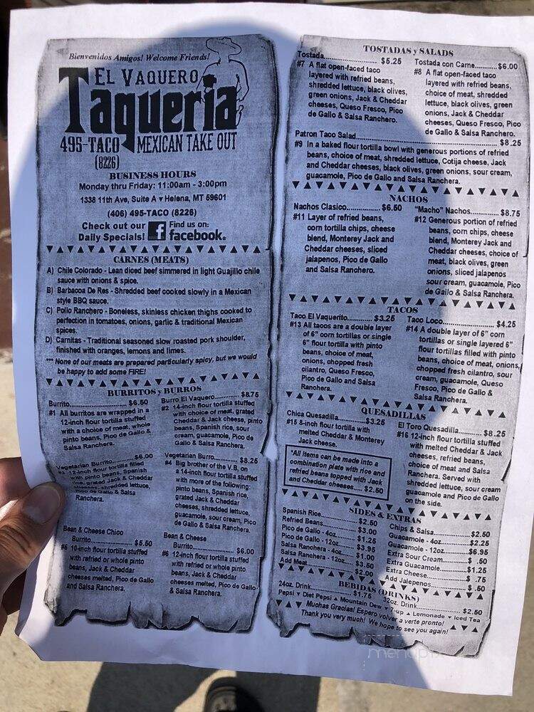 El Vaquero Taqueria - Helena, MT menu_pic