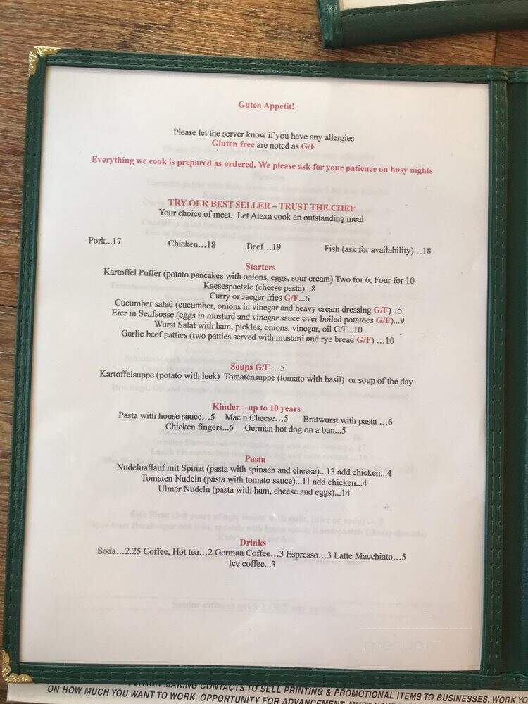The Schnitzel House - Pottstown, PA menu_pic