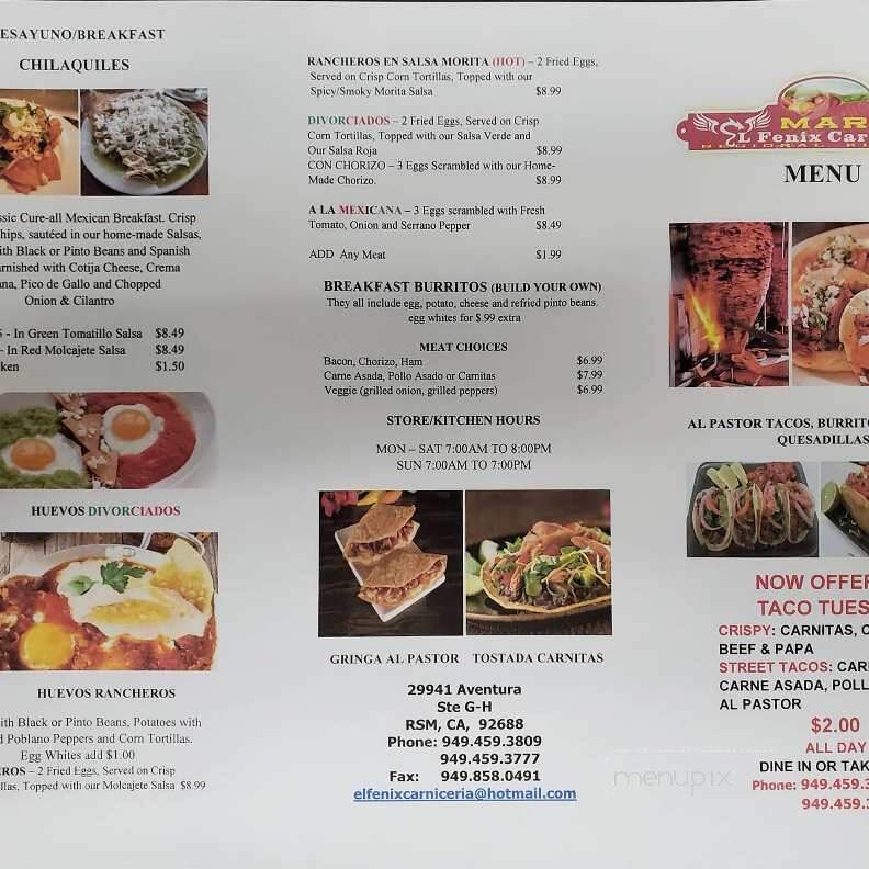 El Fenix Carniceria - Rancho Santa Margarita, CA menu_pic