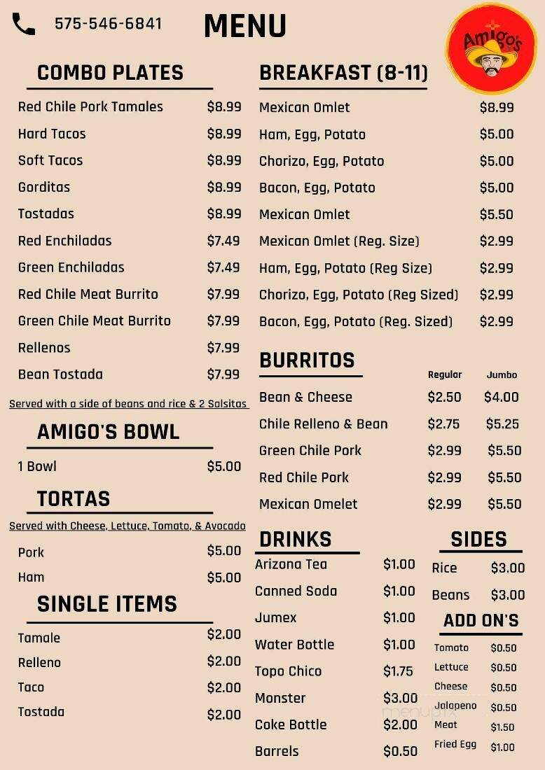 Amigo's Mexican Food - Deming, NM menu_pic