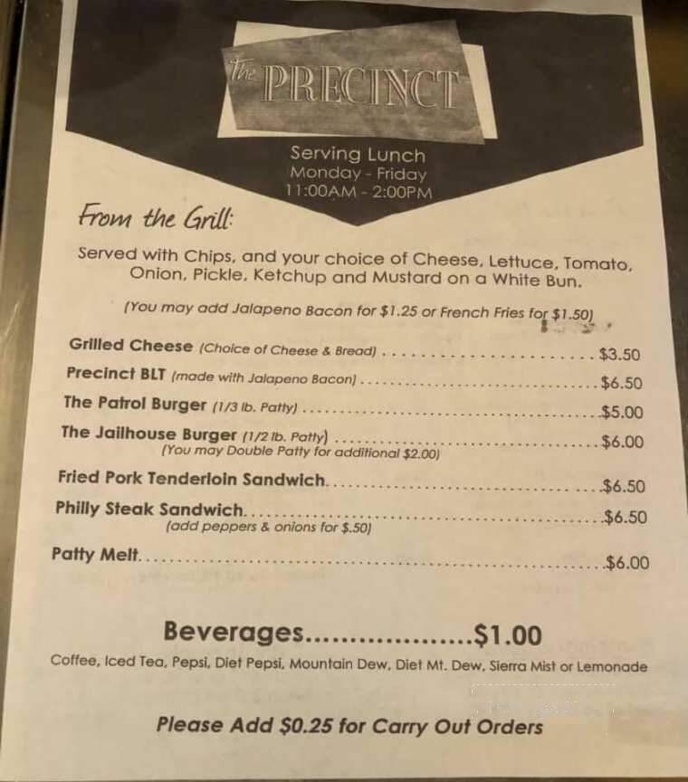 Precinct - Sterling, IL menu_pic
