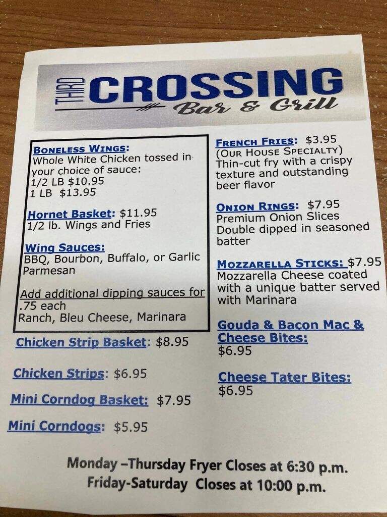Third Crossing Bar & Lounge - Frazee, MN menu_pic