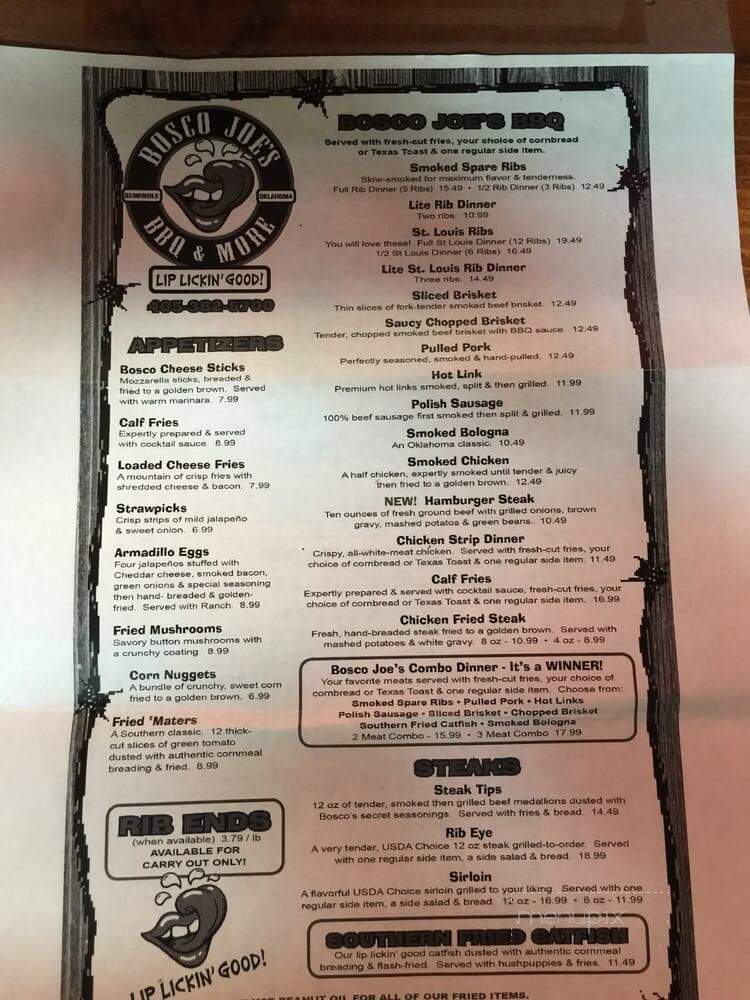 Bosco Joe's B-B-Q & More - Seminole, OK menu_pic