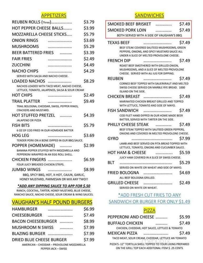 Vaughan's Pub & Grill - Bolivar, OH menu_pic
