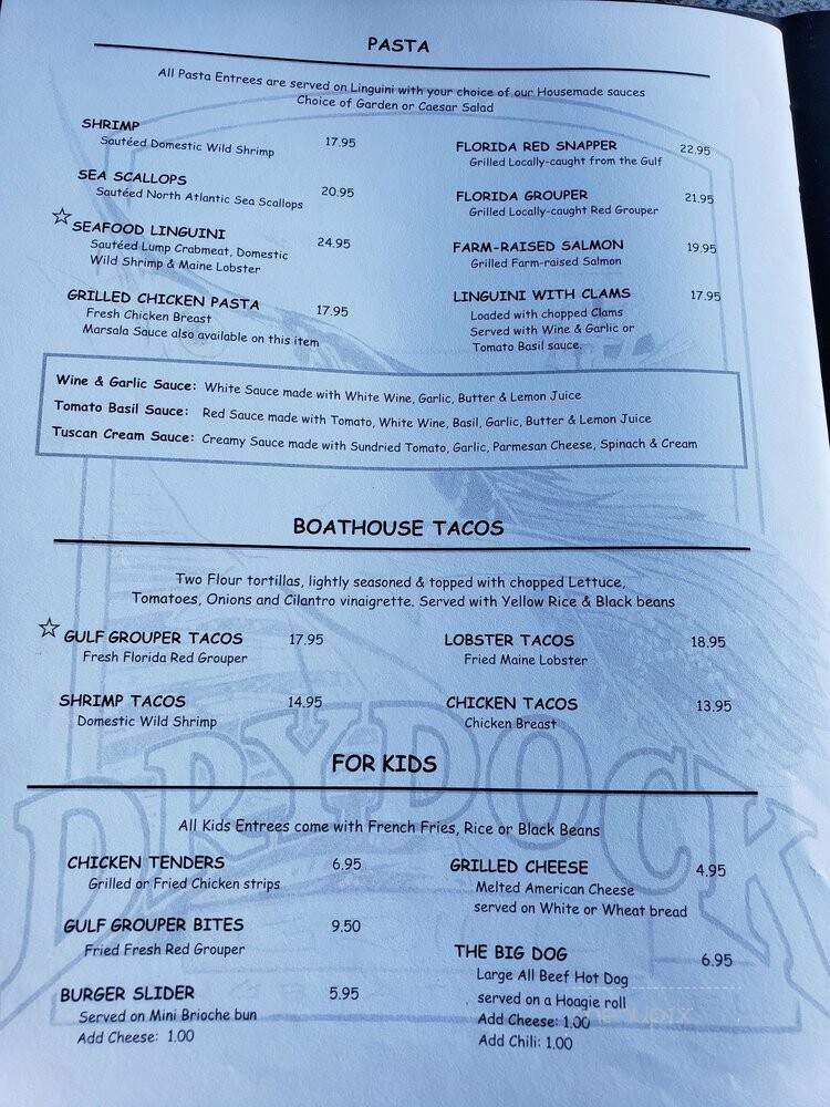 Dry Dock Waterfront Grill - Longboat Key, FL menu_pic