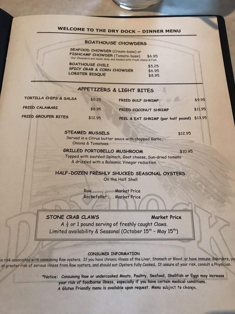 Dry Dock Waterfront Grill - Longboat Key, FL menu_pic