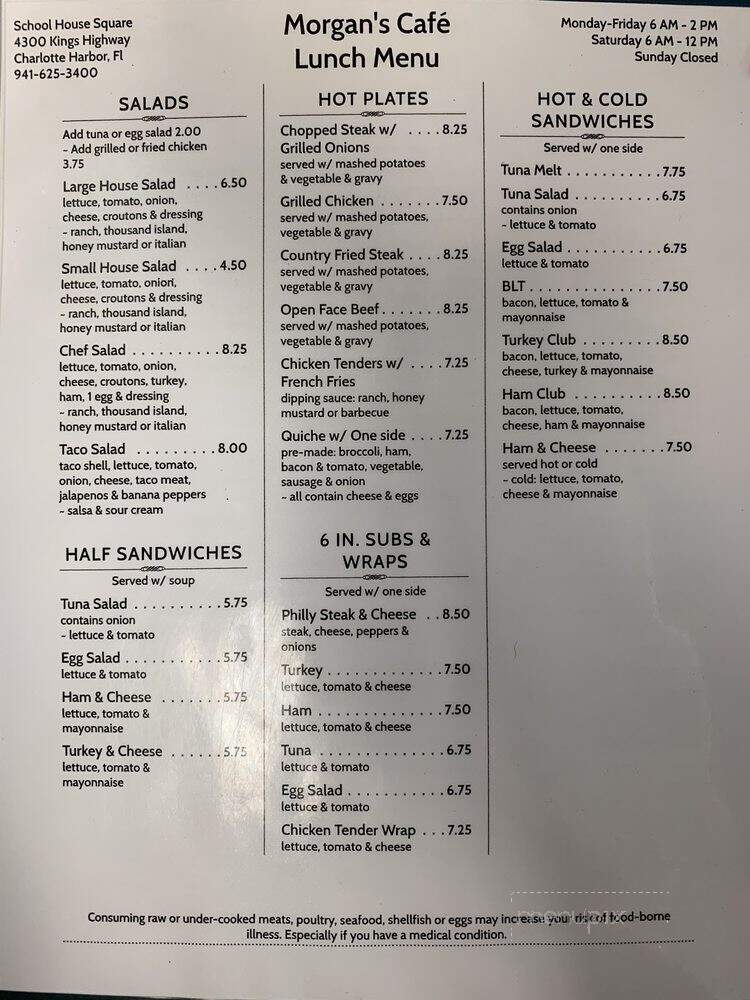 Morgan's Cafe' - Port Charlotte, FL menu_pic