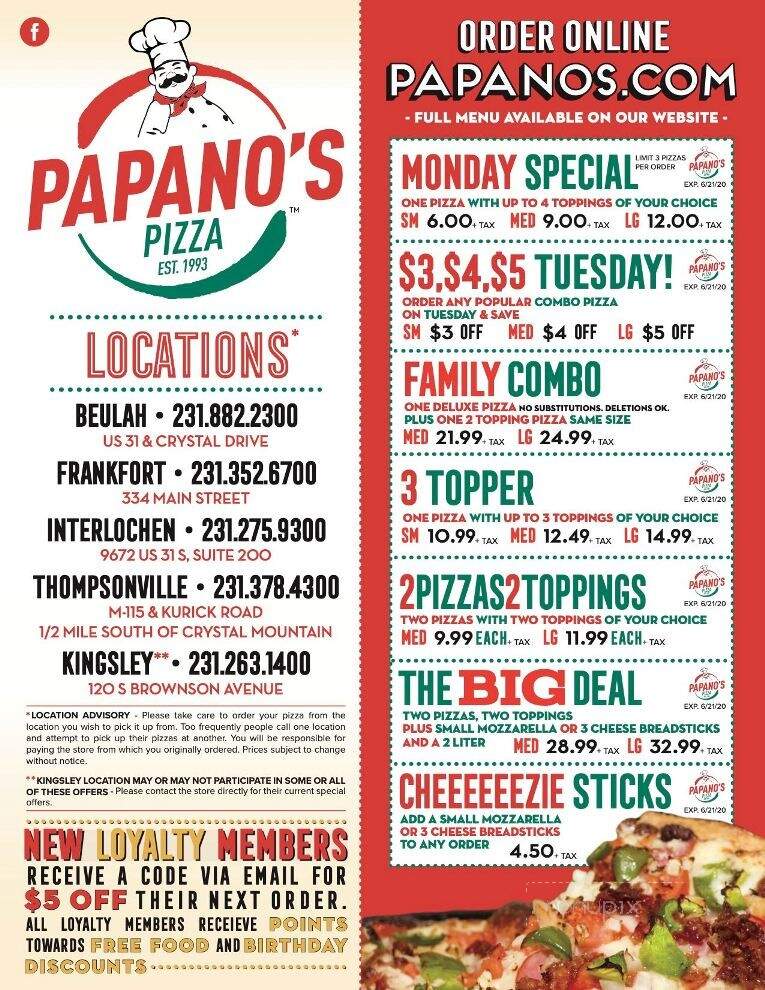 A Papano's Pizza - Frankfort, MI menu_pic