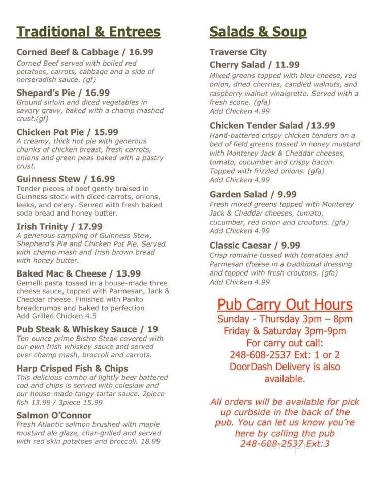 Gus O'Connor's - Rochester, MI menu_pic