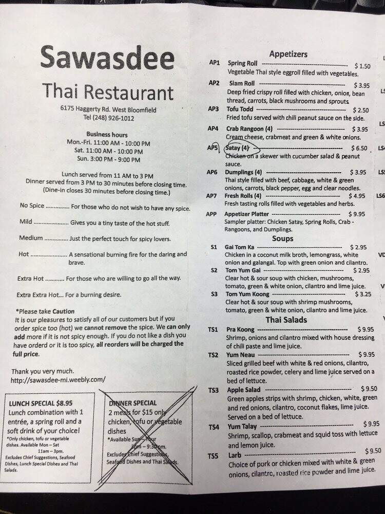 Sawasdee Thai Restaurant - West Bloomfield, MI