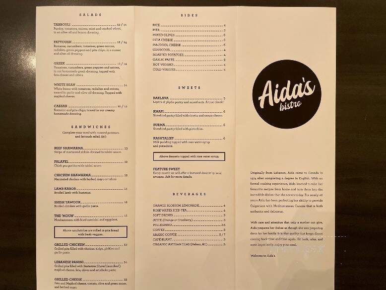 Aida's Mediterranean Bistro - Calgary, AB menu_pic