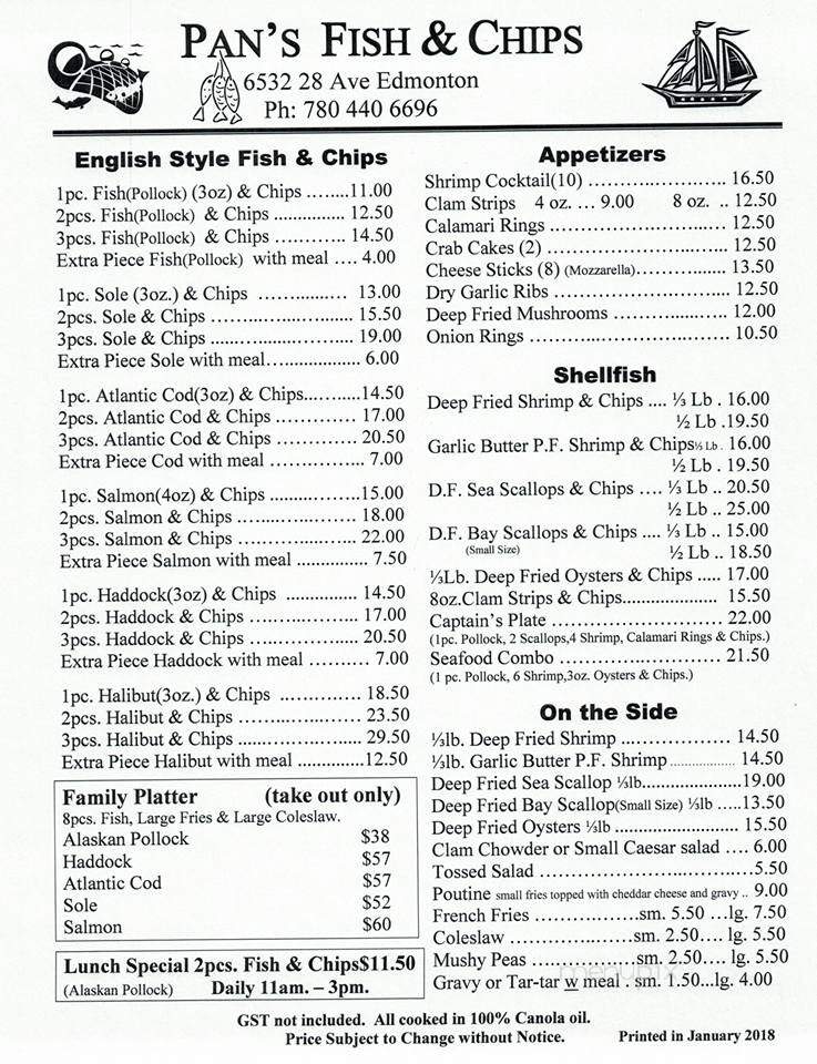 Pan's Fish & Chips - Edmonton, AB menu_pic