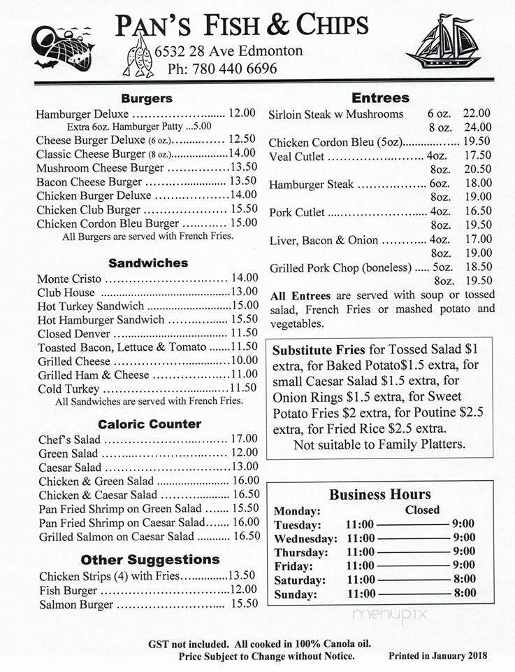 Pan's Fish & Chips - Edmonton, AB menu_pic