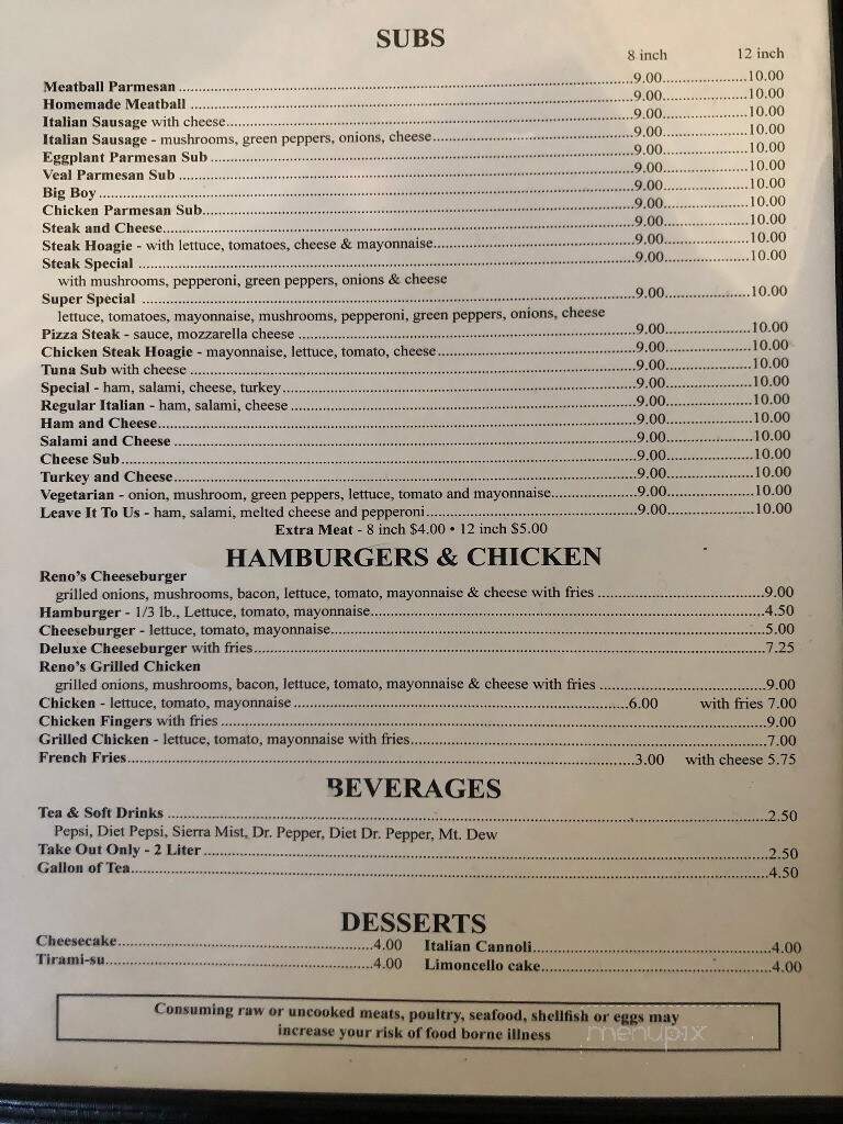 Reno's Pizza & Italian Restaurant - Gibsonville, NC menu_pic
