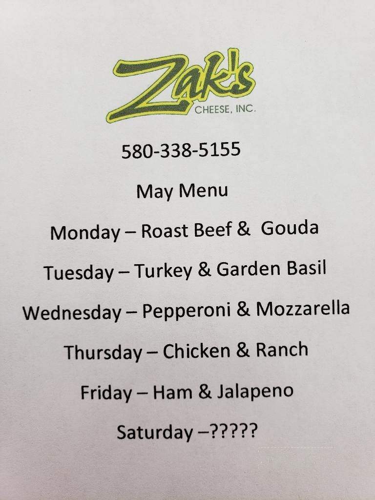 Zak's Cheese - Guymon, OK menu_pic