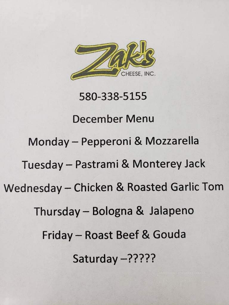 Zak's Cheese - Guymon, OK menu_pic