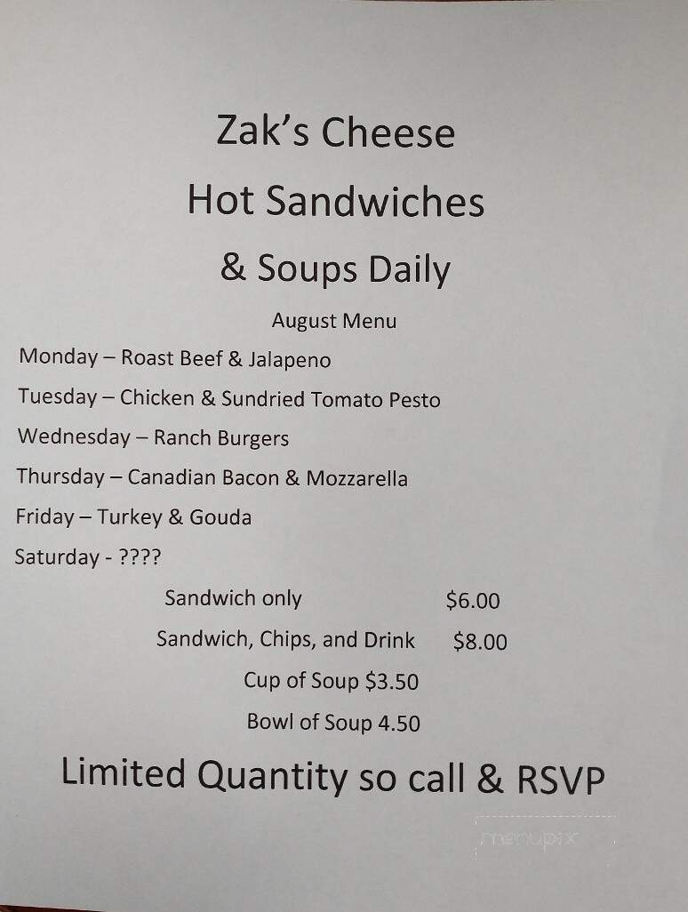 Zak's Cheese - Guymon, OK menu_pic