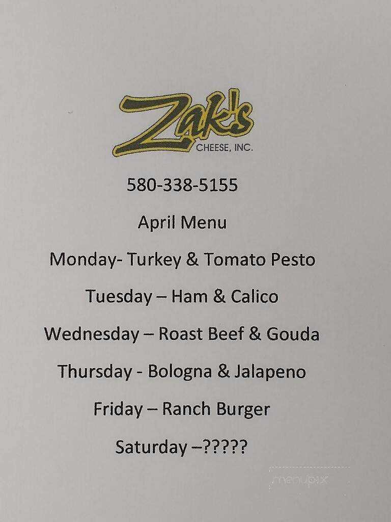 Zak's Cheese - Guymon, OK menu_pic