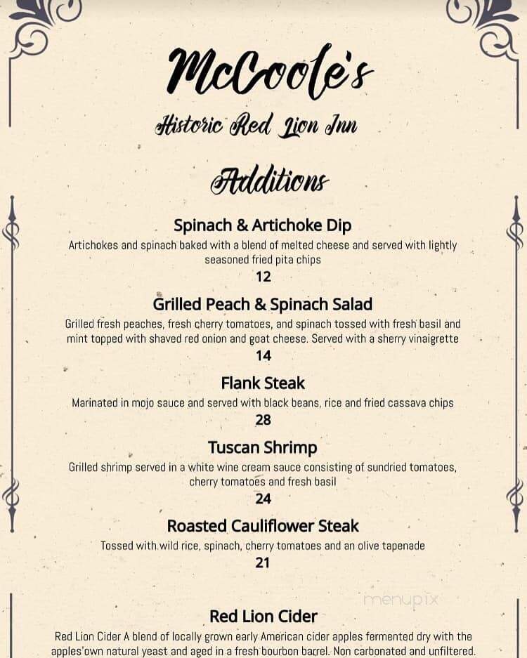 McCooles Red Lion Inn - Quakertown, PA menu_pic