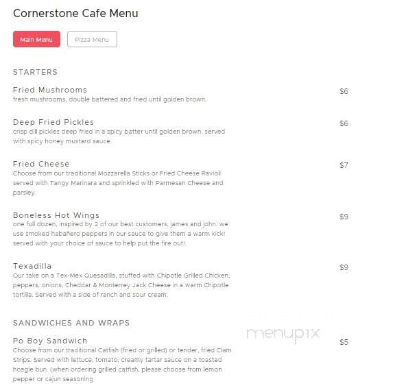Cornerstone Cafe - Gordonsville, TN menu_pic