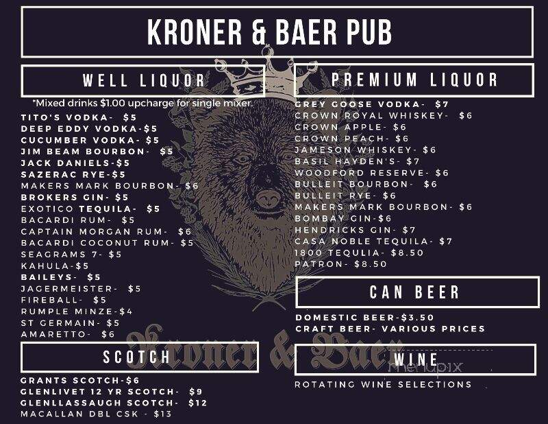 Kroner & Baer - Tahlequah, OK menu_pic