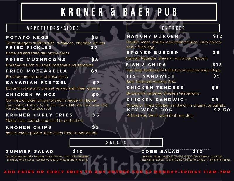 Kroner & Baer - Tahlequah, OK menu_pic