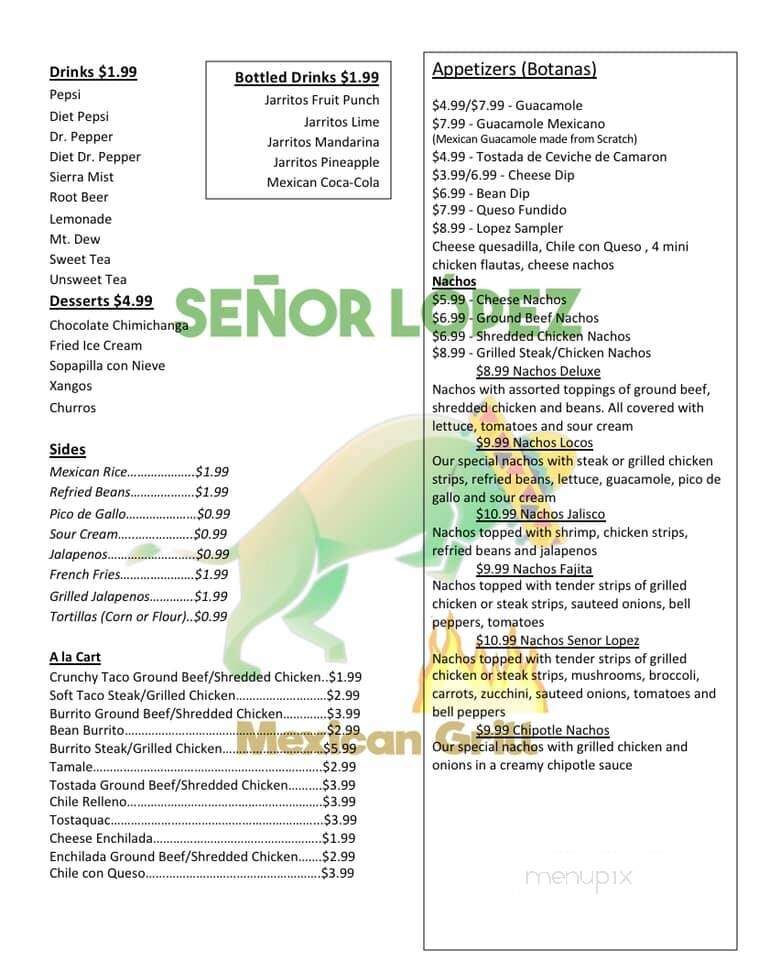 Senor Lopez - Tellico Plains, TN menu_pic
