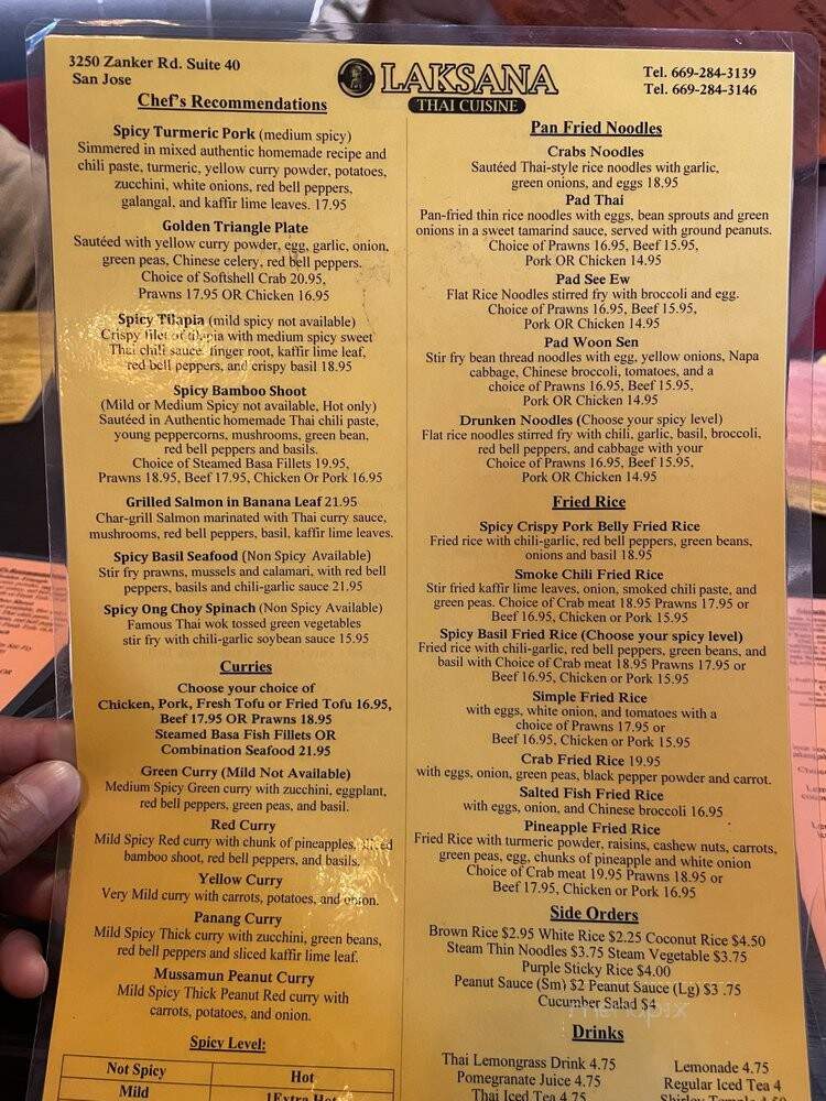 Laksana Thai Cuisine - San Jose, CA menu_pic