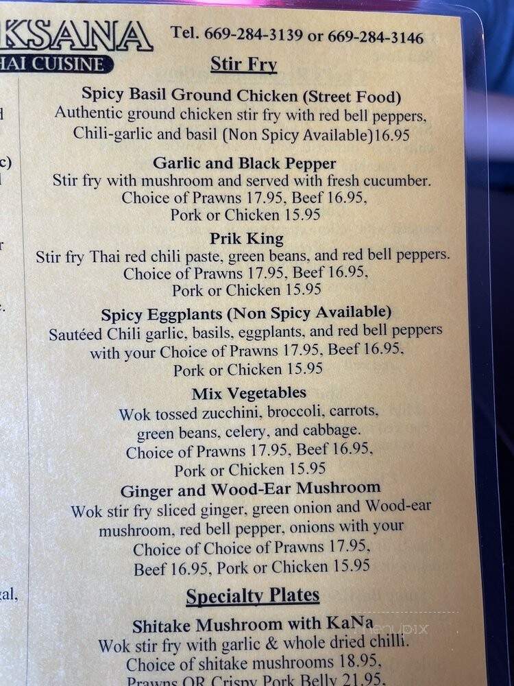 Laksana Thai Cuisine - San Jose, CA menu_pic