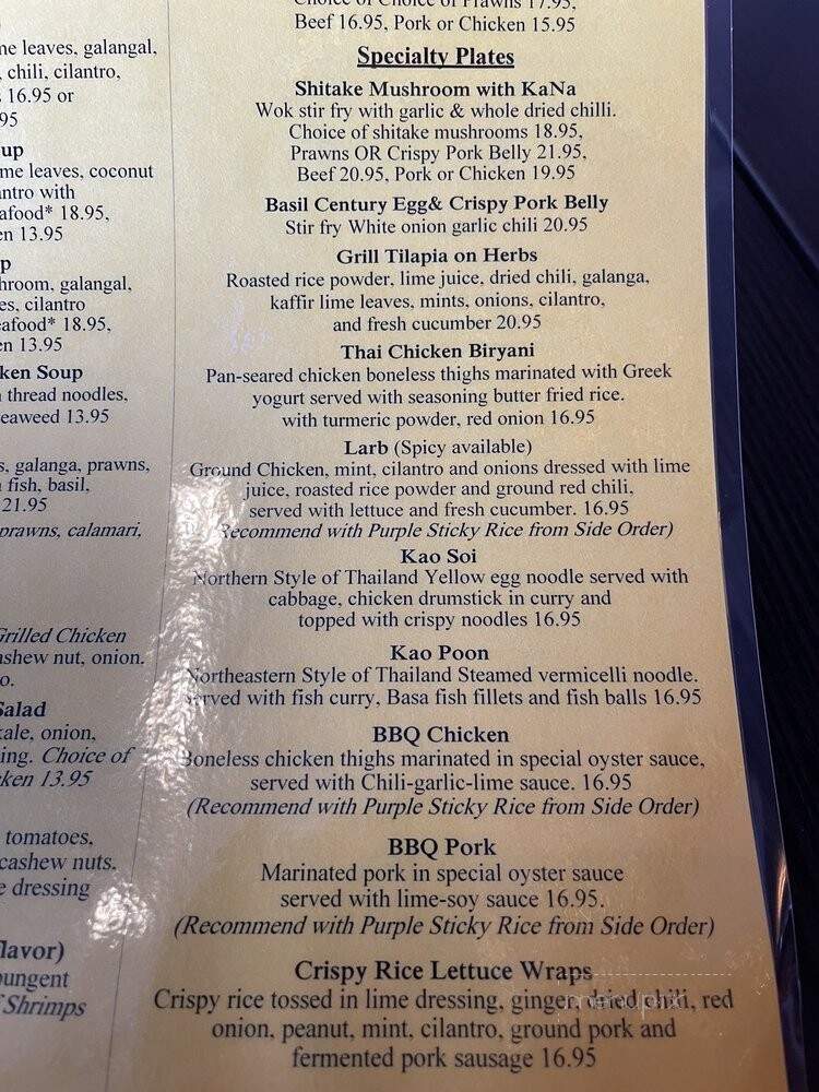 Laksana Thai Cuisine - San Jose, CA menu_pic