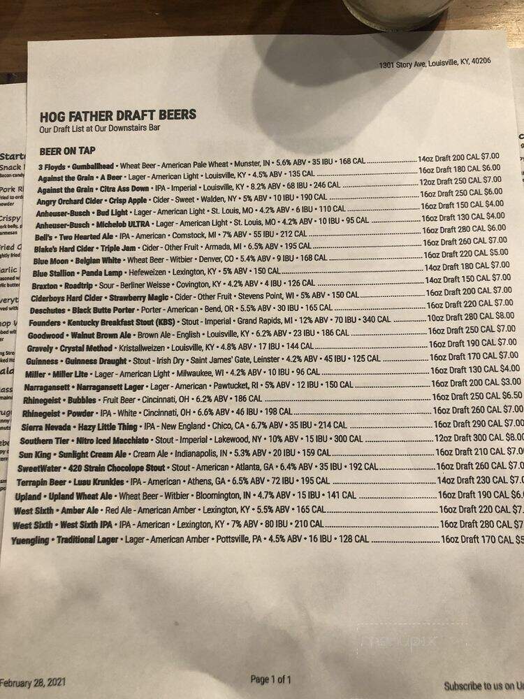 Hog Father Pizza Shop - Louisville, KY menu_pic