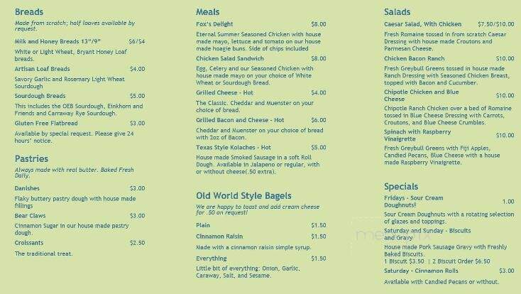 Lazy Fox Artisan Goods - Thermopolis, WY menu_pic