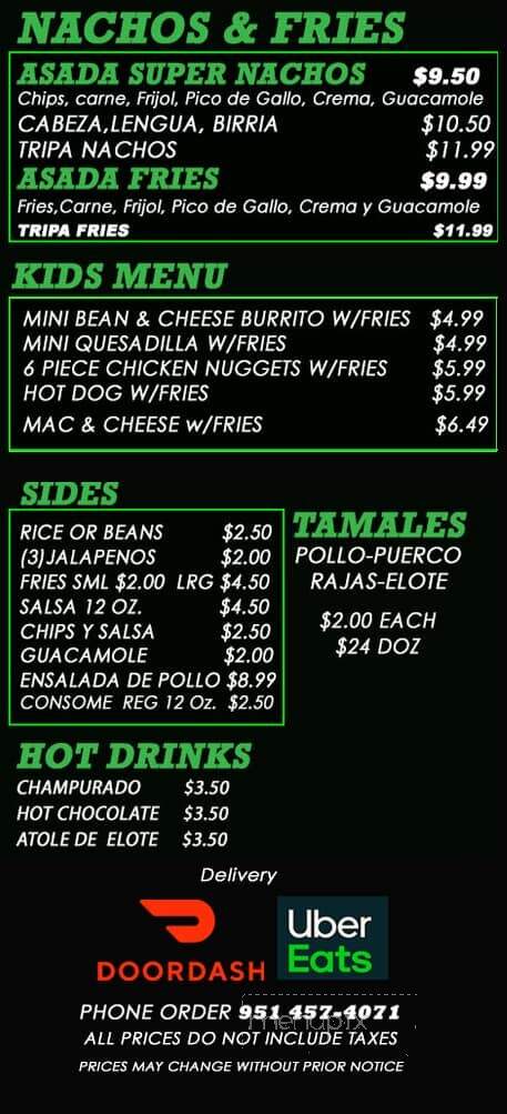 El Agave Restaurant - Lake Elsinore, CA menu_pic