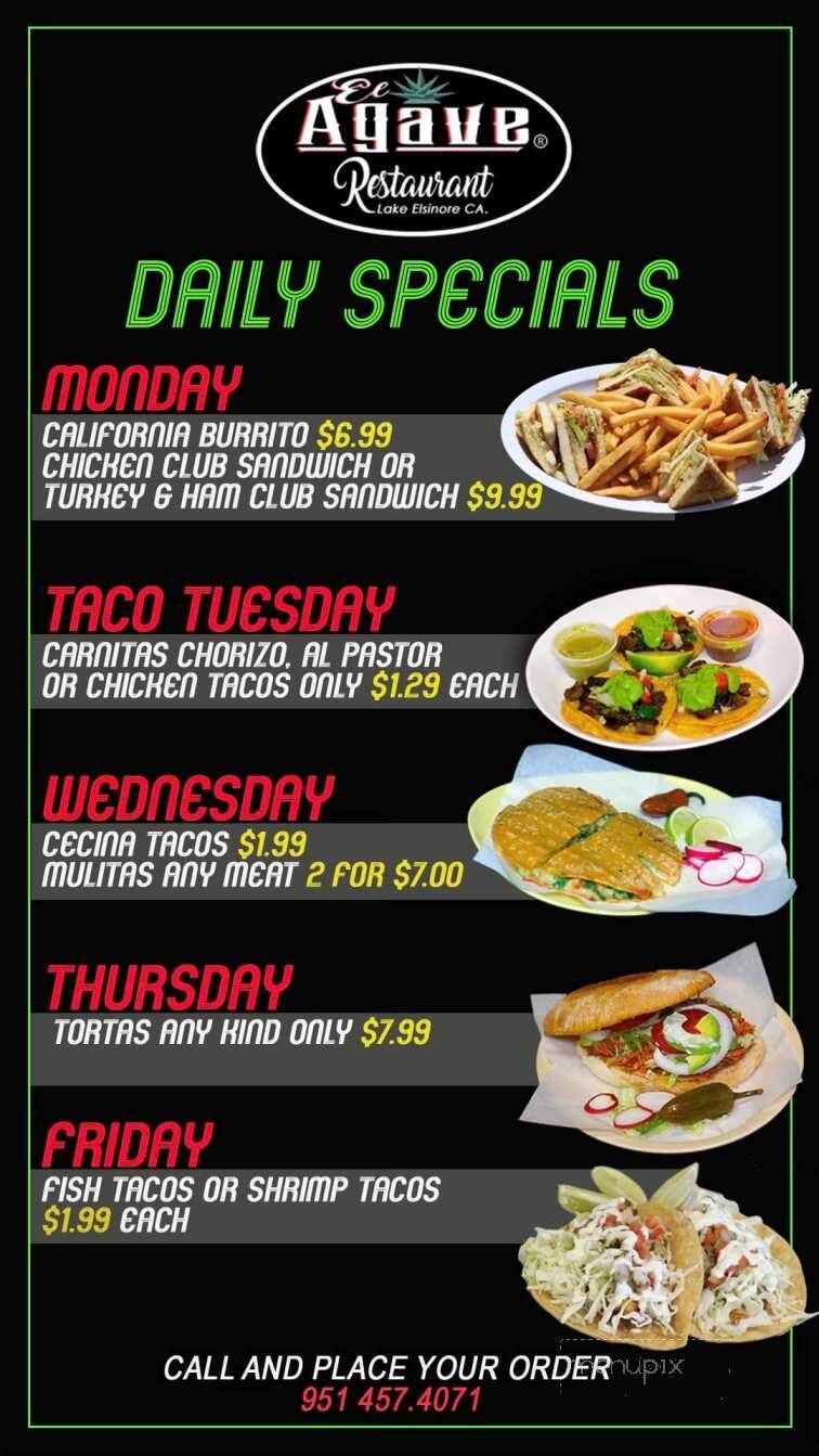 El Agave Restaurant - Lake Elsinore, CA menu_pic