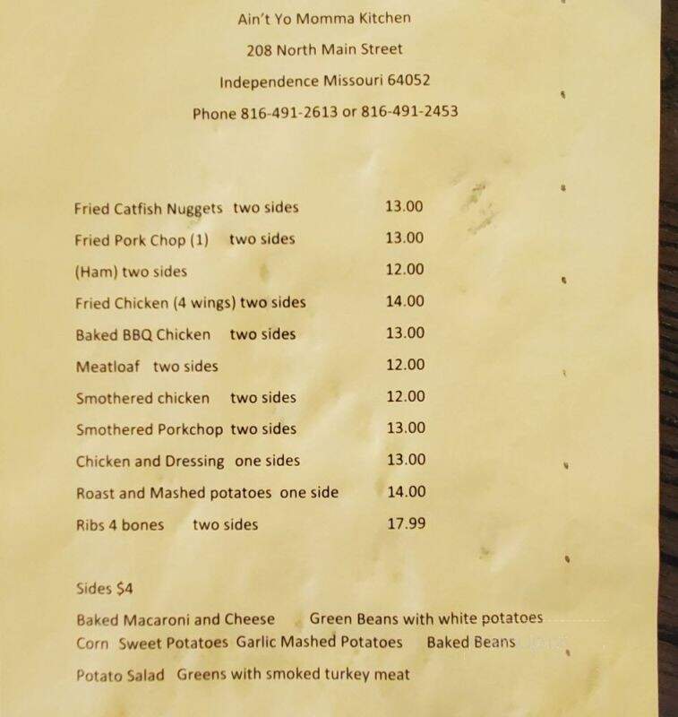 Ain't Yo Momma Kitchen - Independence, MO menu_pic