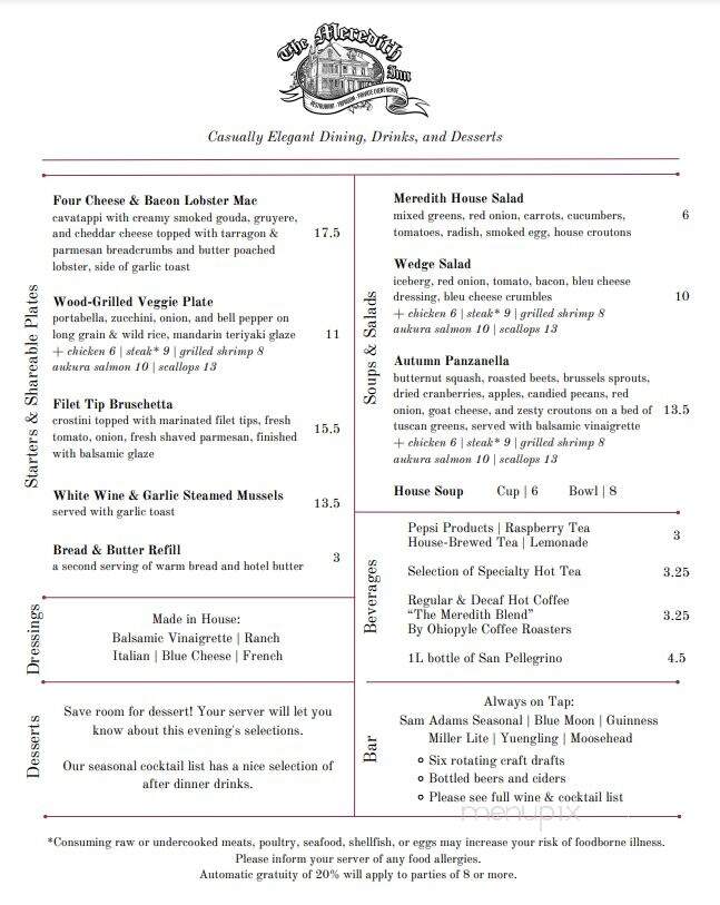 Meredith Inn - Kittanning, PA menu_pic