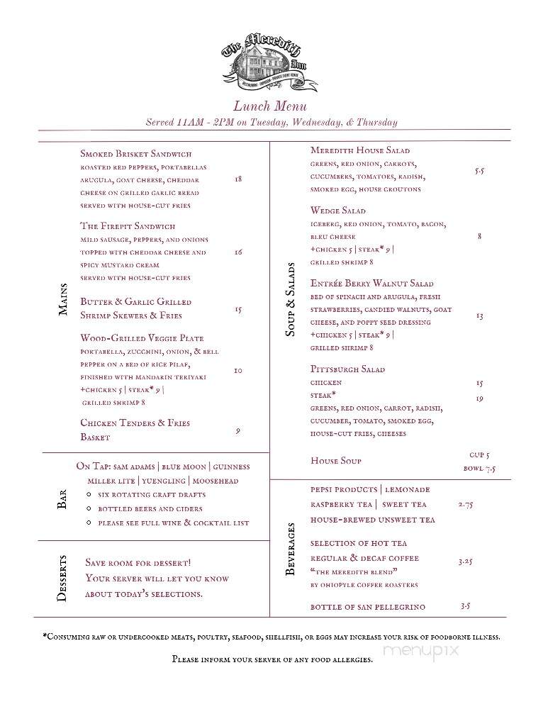 Meredith Inn - Kittanning, PA menu_pic