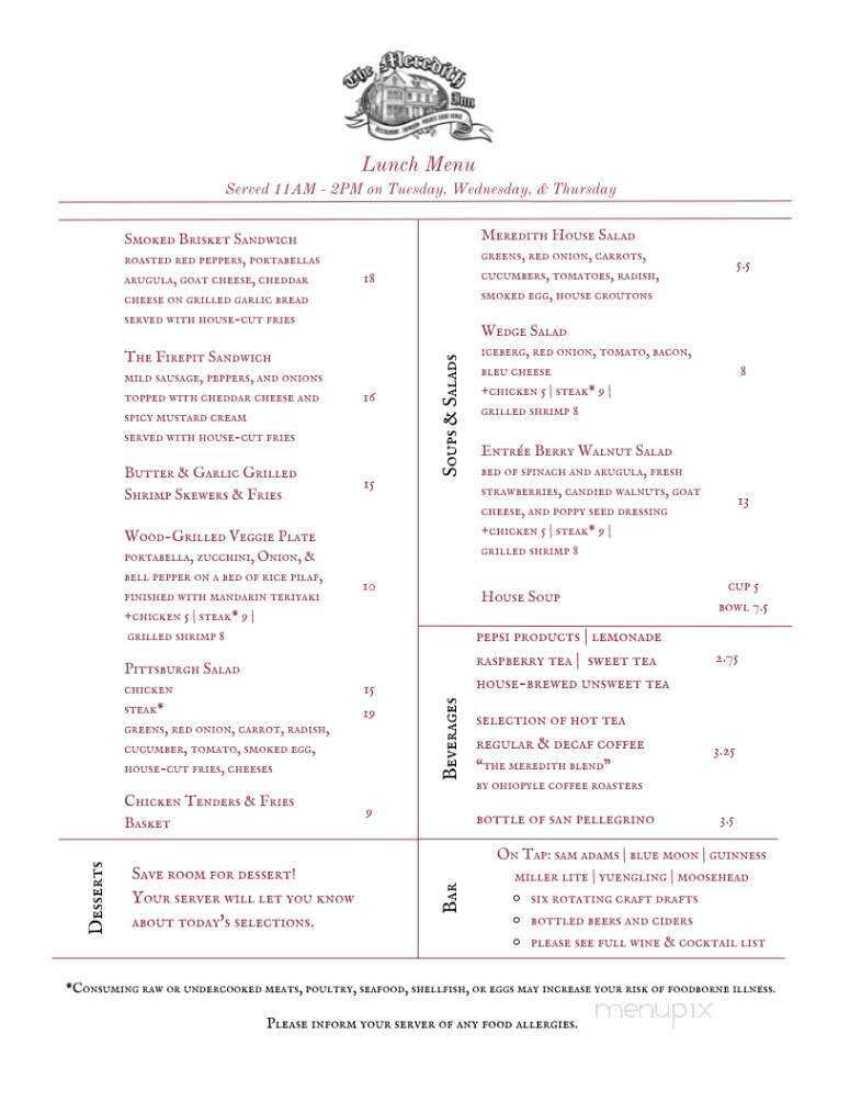 Meredith Inn - Kittanning, PA menu_pic