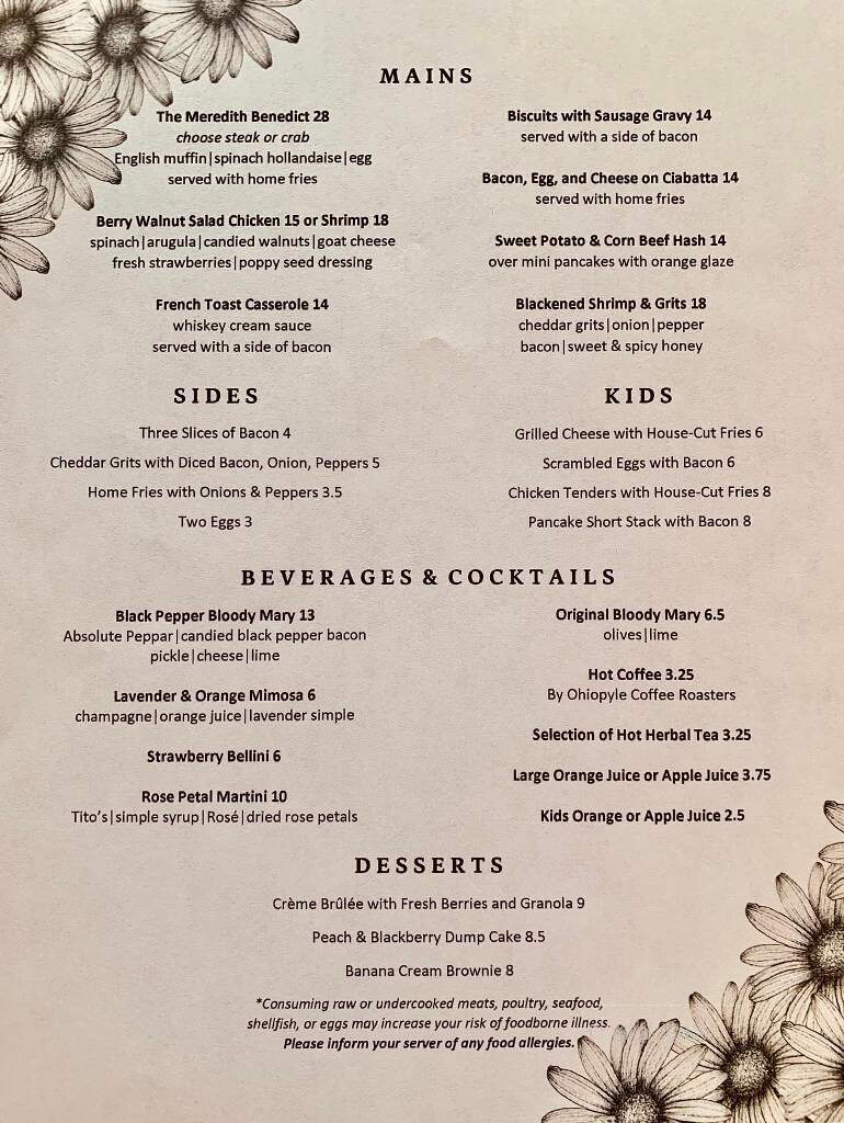 Meredith Inn - Kittanning, PA menu_pic