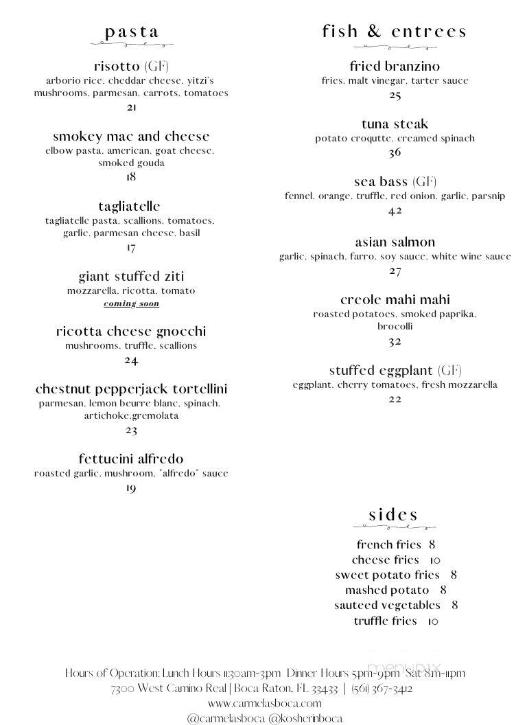 Carmela's Boca - Boca Raton, FL menu_pic