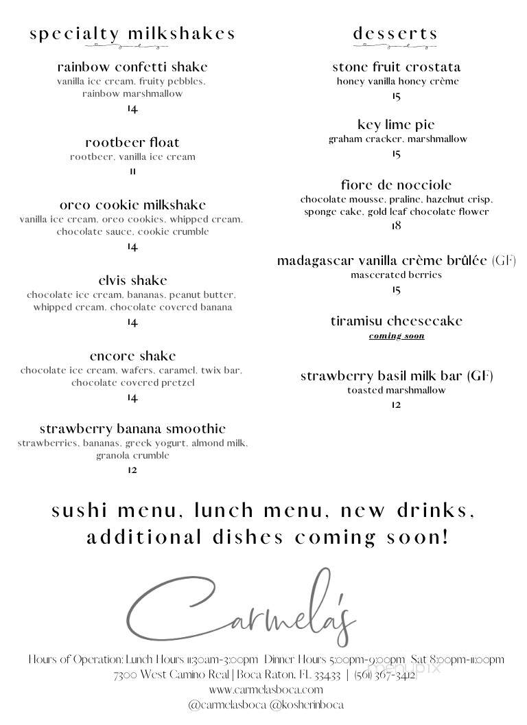 Carmela's Boca - Boca Raton, FL menu_pic