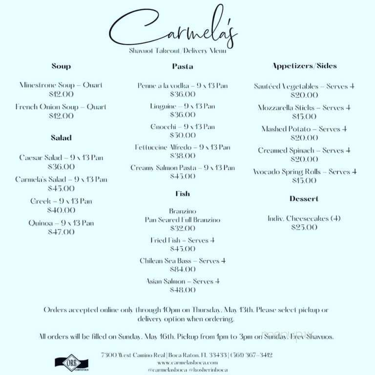 Carmela's Boca - Boca Raton, FL menu_pic