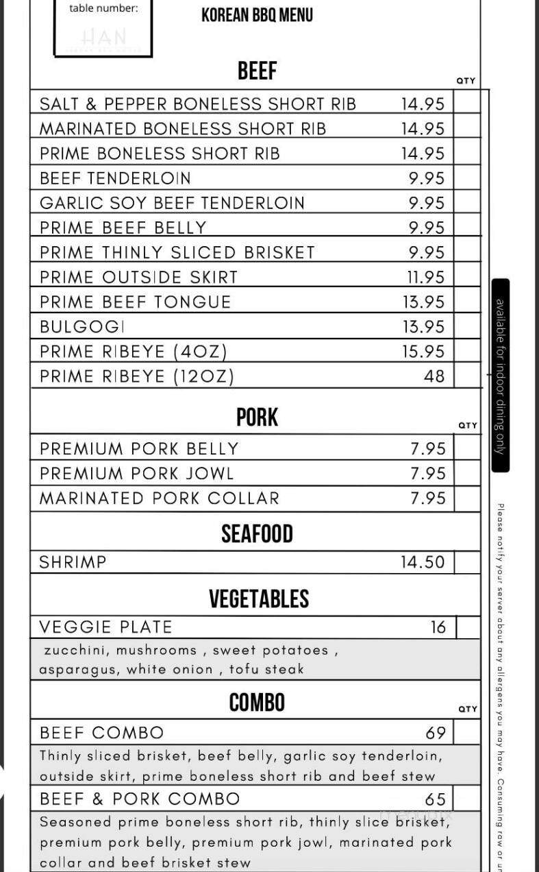 Han Korean BBQ House - Burbank, CA menu_pic