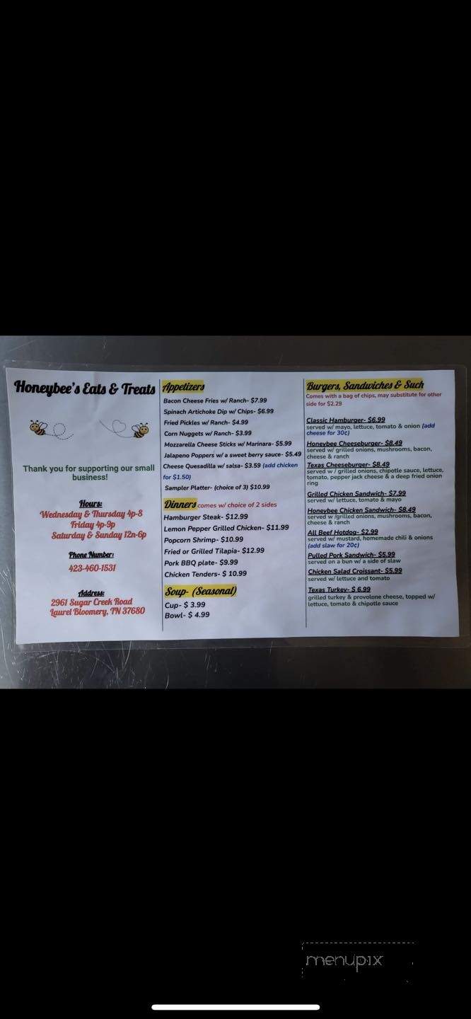 Honeybee Eats - Laurel Bloomery, TN menu_pic