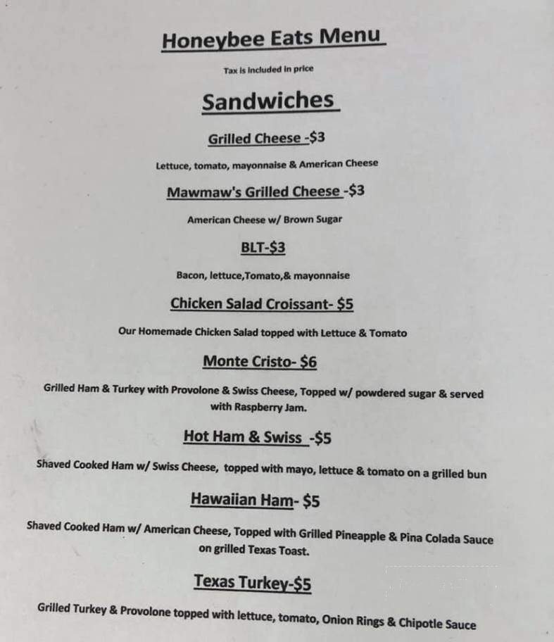 Honeybee Eats - Laurel Bloomery, TN menu_pic