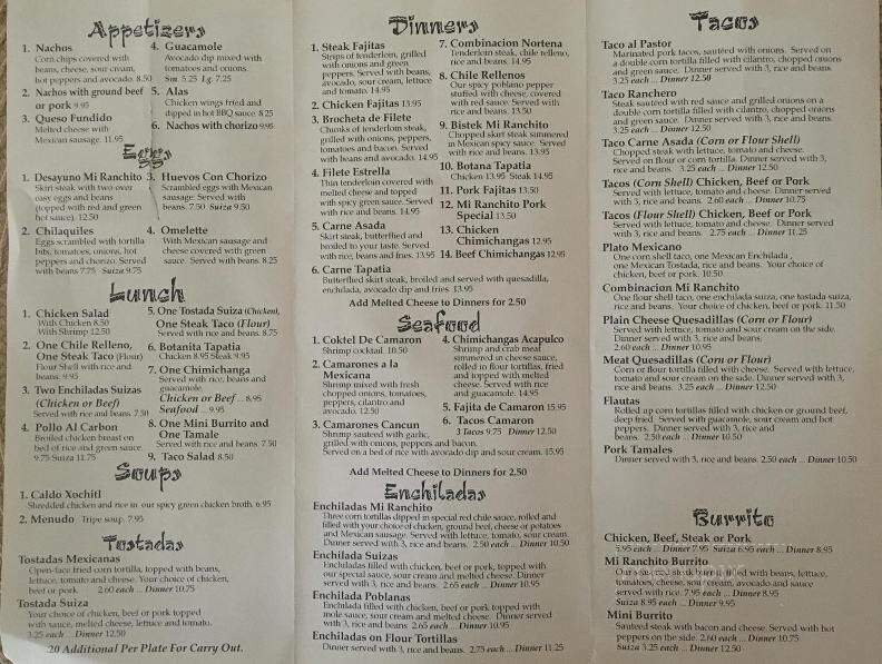 Mi Ranchito - Lowell, IN menu_pic