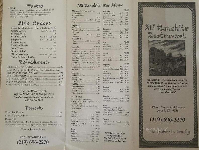 Mi Ranchito - Lowell, IN menu_pic