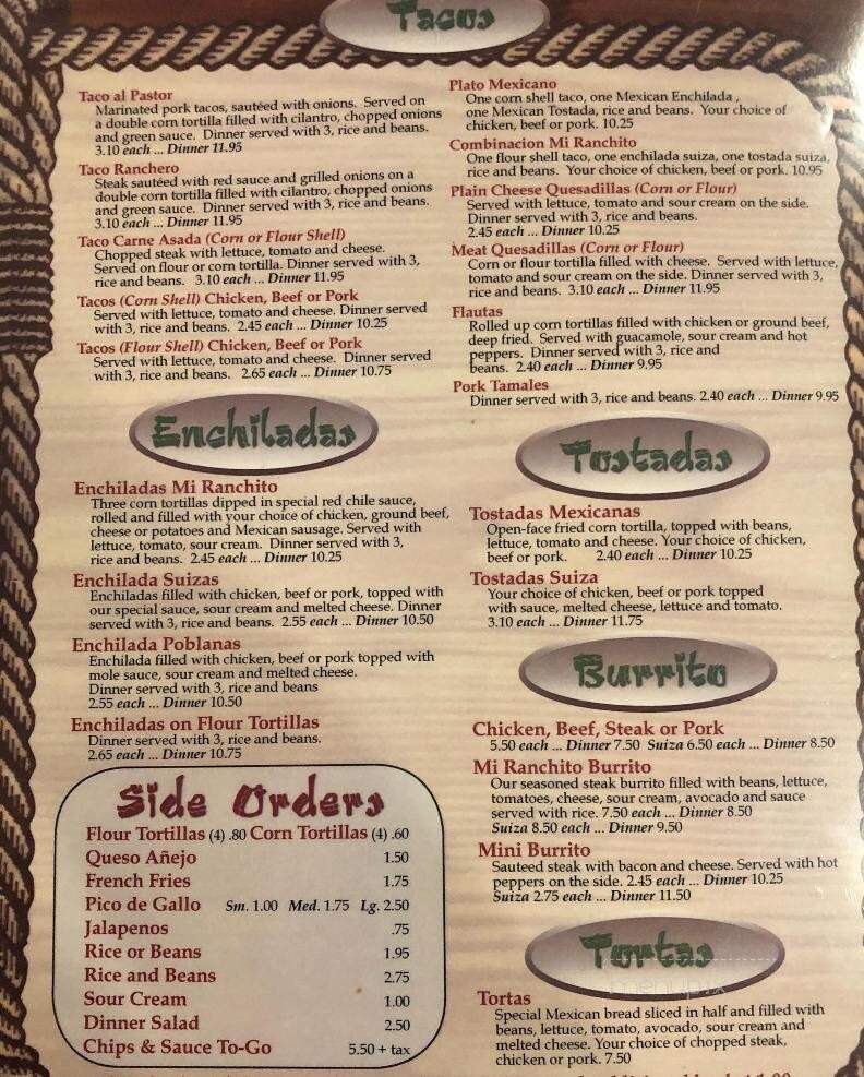 Mi Ranchito - Lowell, IN menu_pic